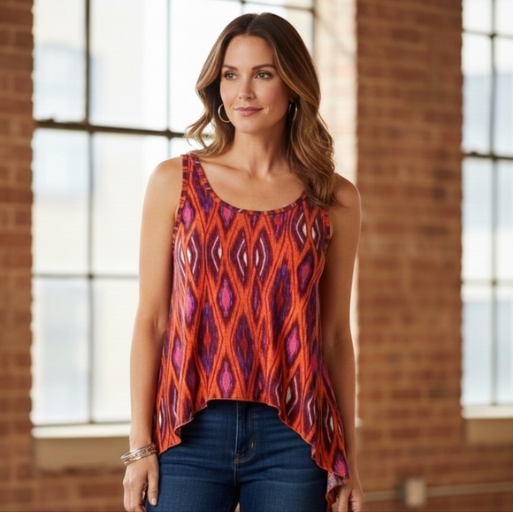 unbranded Tops - Aztec Print Lace Back Hi-Low Tank NWOT